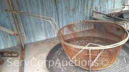 Lot on Shelf of Small Electric Burner, Basket, Drain Tray