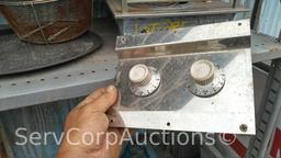 Lot on Shelf of Small Electric Burner, Basket, Drain Tray