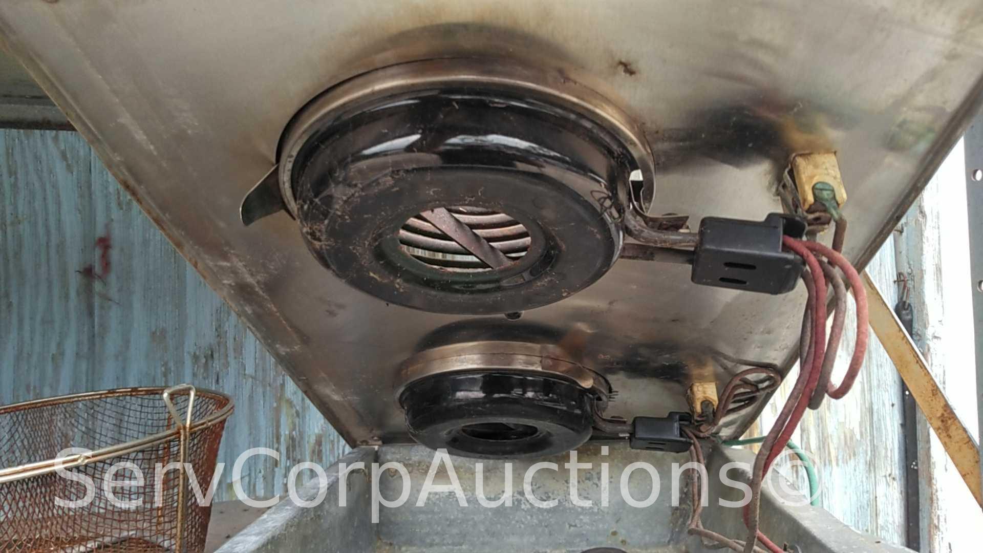 Lot on Shelf of Small Electric Burner, Basket, Drain Tray