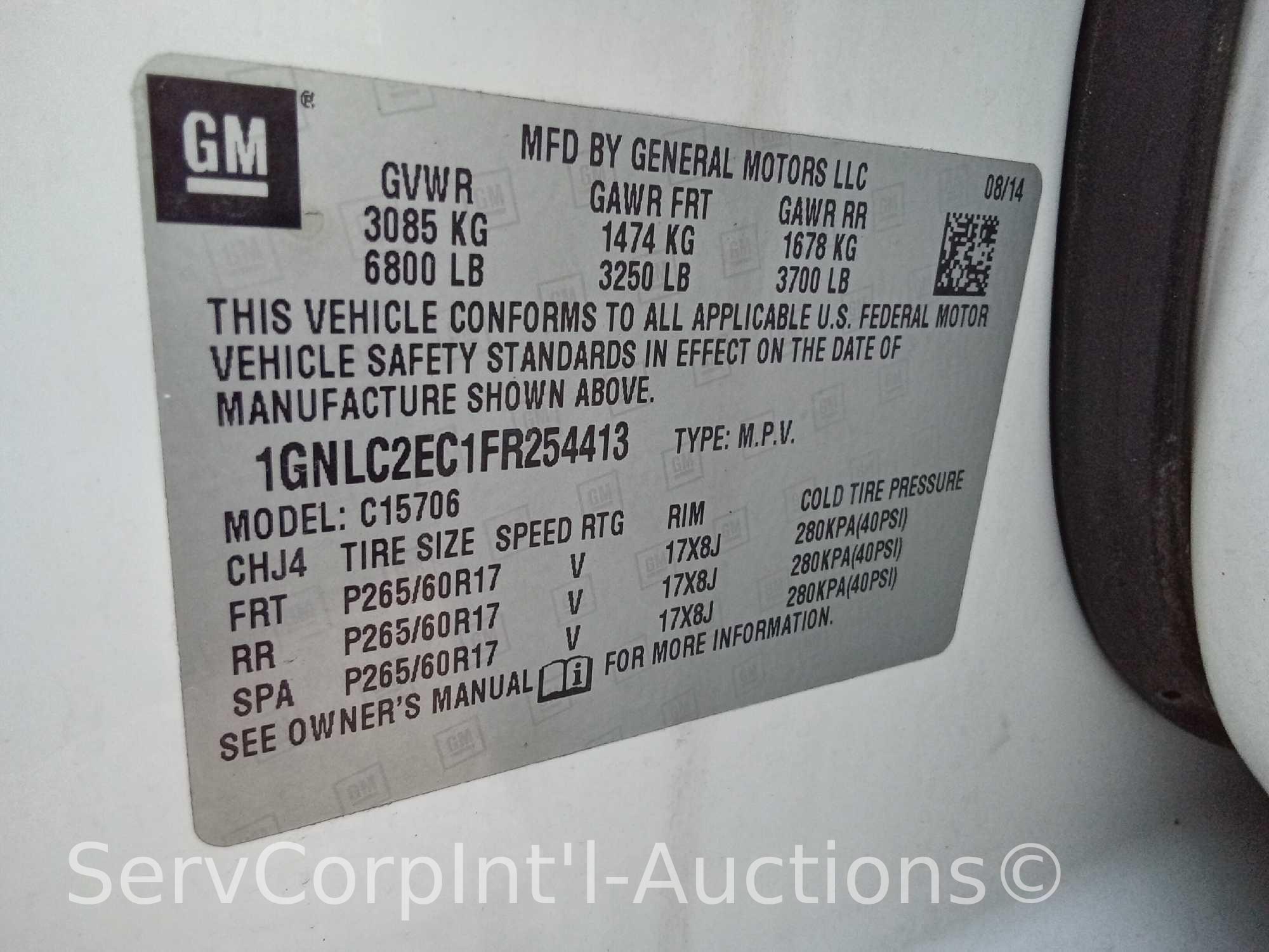 2015 Chevrolet Tahoe Multipurpose Vehicle (MPV), VIN # 1GNLC2EC1FR254413
