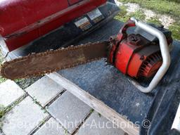 Lot on Shelf of Homelite Chainsaw, Reddy Heater 70,000 BTU Turbo Heater, Toro Porta-Heat 40,000 BUT