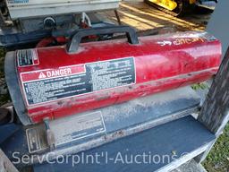 Lot on Shelf of Homelite Chainsaw, Reddy Heater 70,000 BTU Turbo Heater, Toro Porta-Heat 40,000 BUT