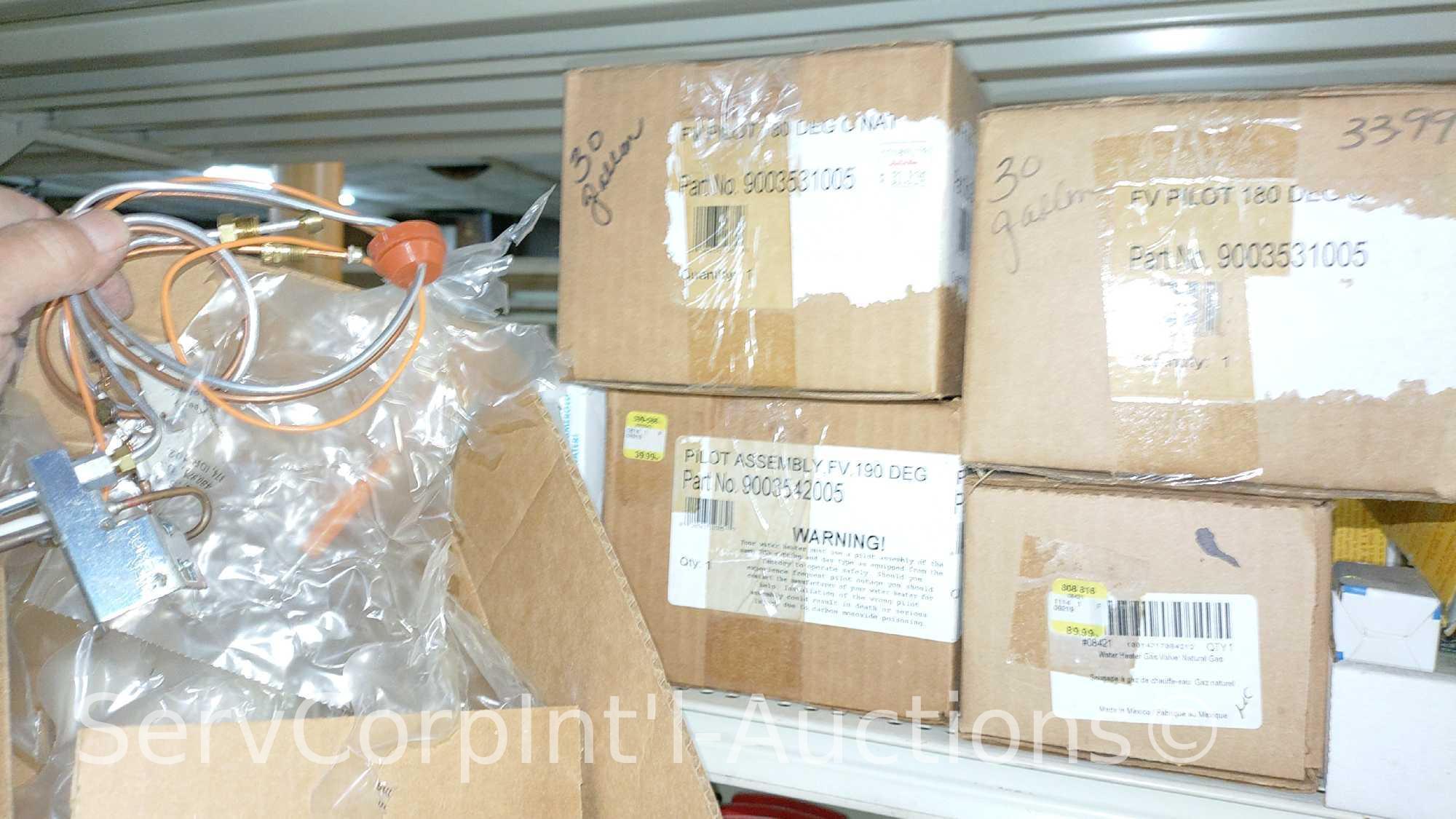 Lot Of Open Coil Dry Elements, Pilot Assembly Kits, Hot Water Heater Timer Switches, Galvanized