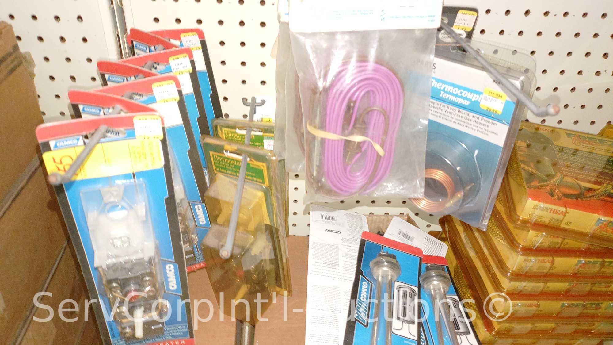 Lot Of Open Coil Dry Elements, Pilot Assembly Kits, Hot Water Heater Timer Switches, Galvanized