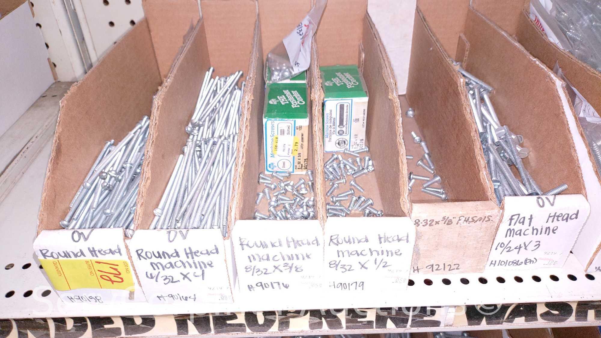 Lot Of Various Size Roundhead Machine Screws, Flathead Machine Screws, Flathead Slotted Wood Screws,