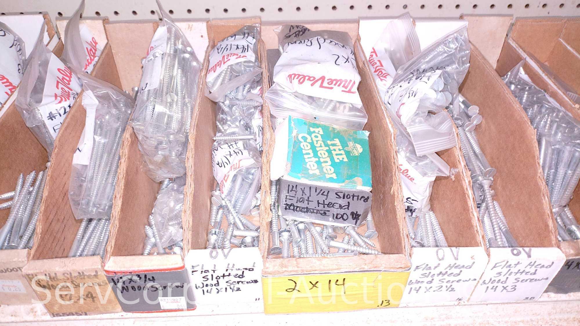 Lot Of Various Size Roundhead Machine Screws, Flathead Machine Screws, Flathead Slotted Wood Screws,