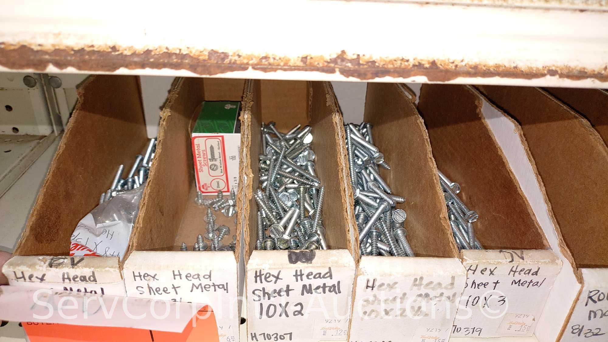 Lot Of Various Size Roundhead Machine Screws, Flathead Machine Screws, Flathead Slotted Wood Screws,