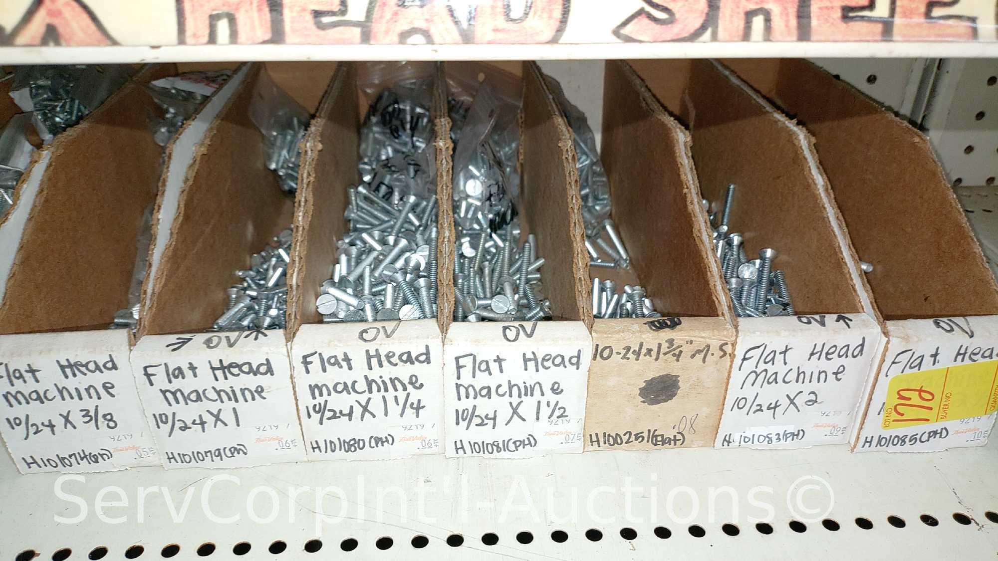 Lot Of Various Size Roundhead Machine Screws, Flathead Machine Screws, Flathead Slotted Wood Screws,