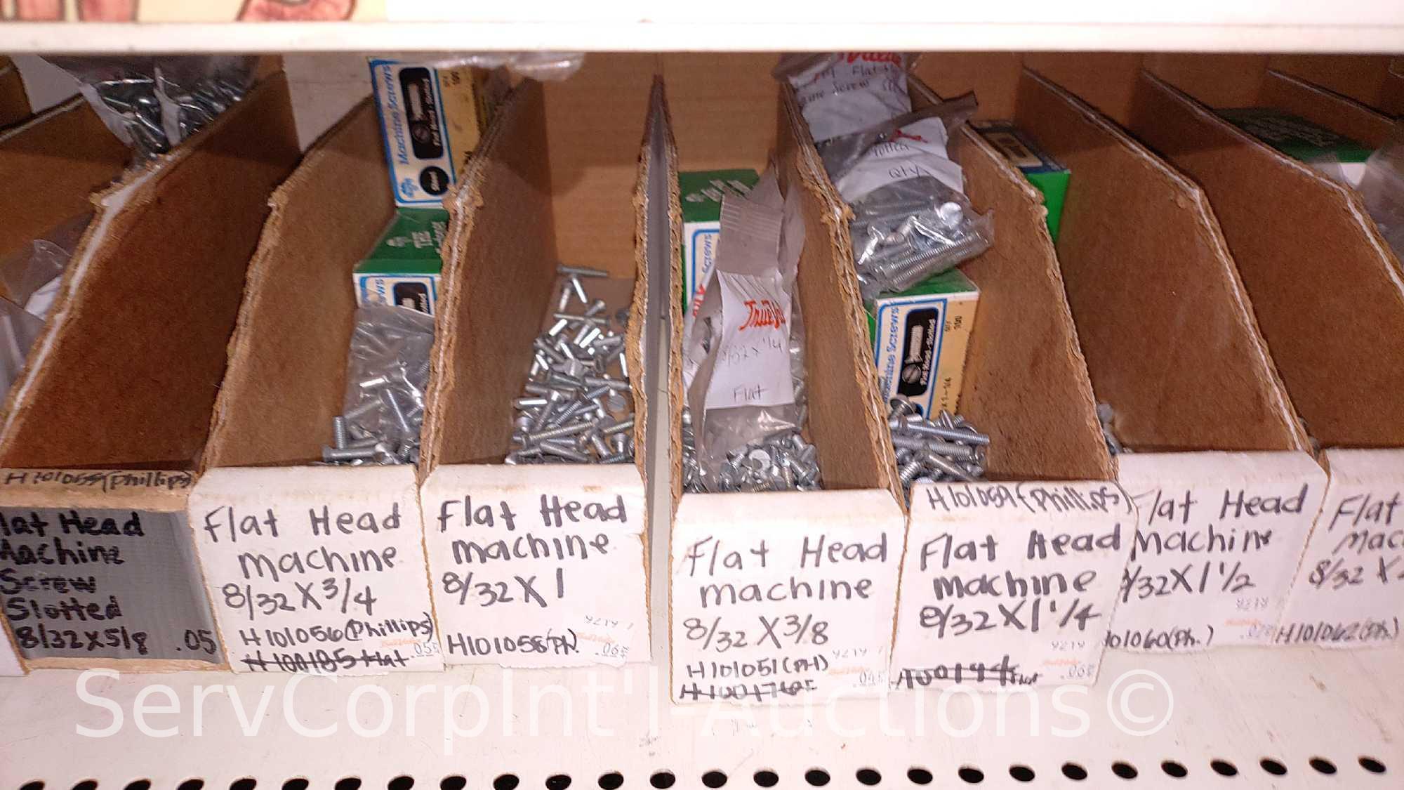 Lot Of Various Size Roundhead Machine Screws, Flathead Machine Screws, Flathead Slotted Wood Screws,