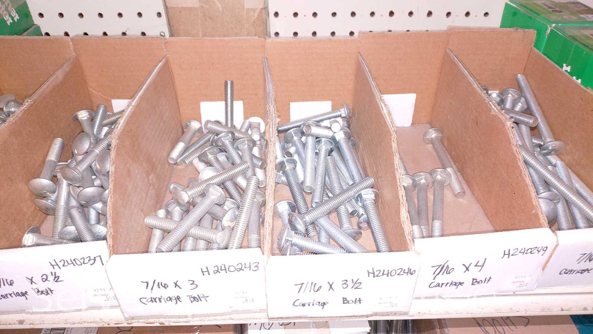 Lot Of Various Size Hex Cap Screws, Hex Bolt, Carriage Bolts, Lag Screws