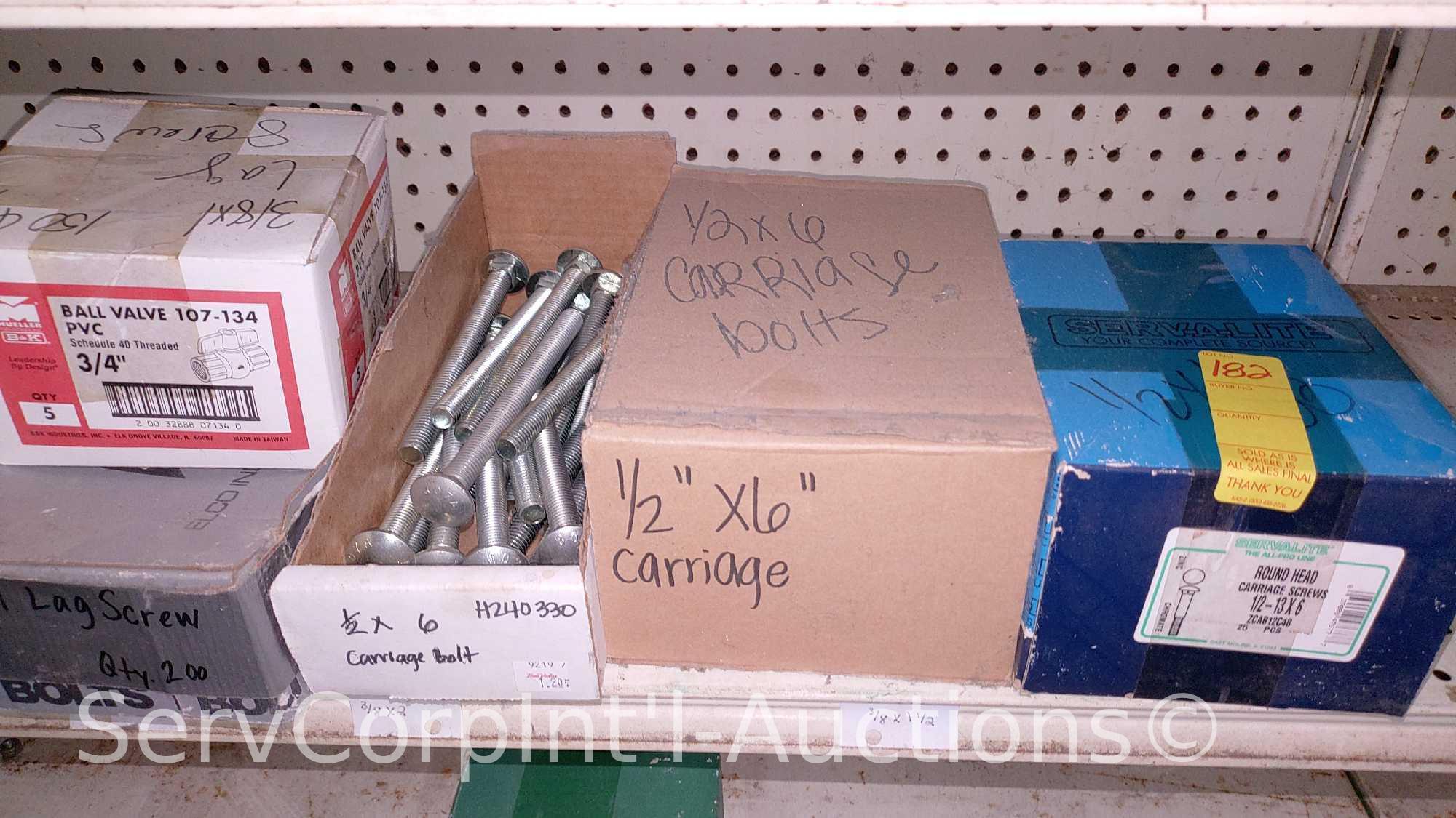 Lot Of Various Size Hex Cap Screws, Hex Bolt, Carriage Bolts, Lag Screws