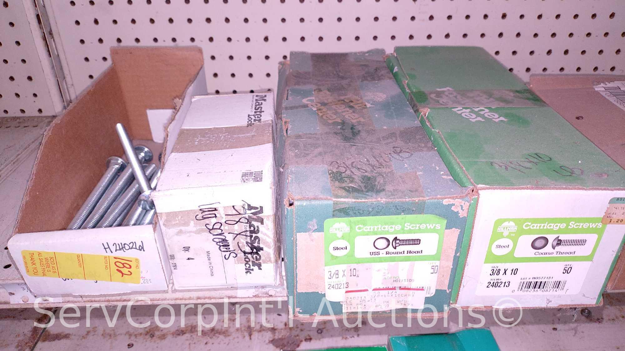 Lot Of Various Size Hex Cap Screws, Hex Bolt, Carriage Bolts, Lag Screws