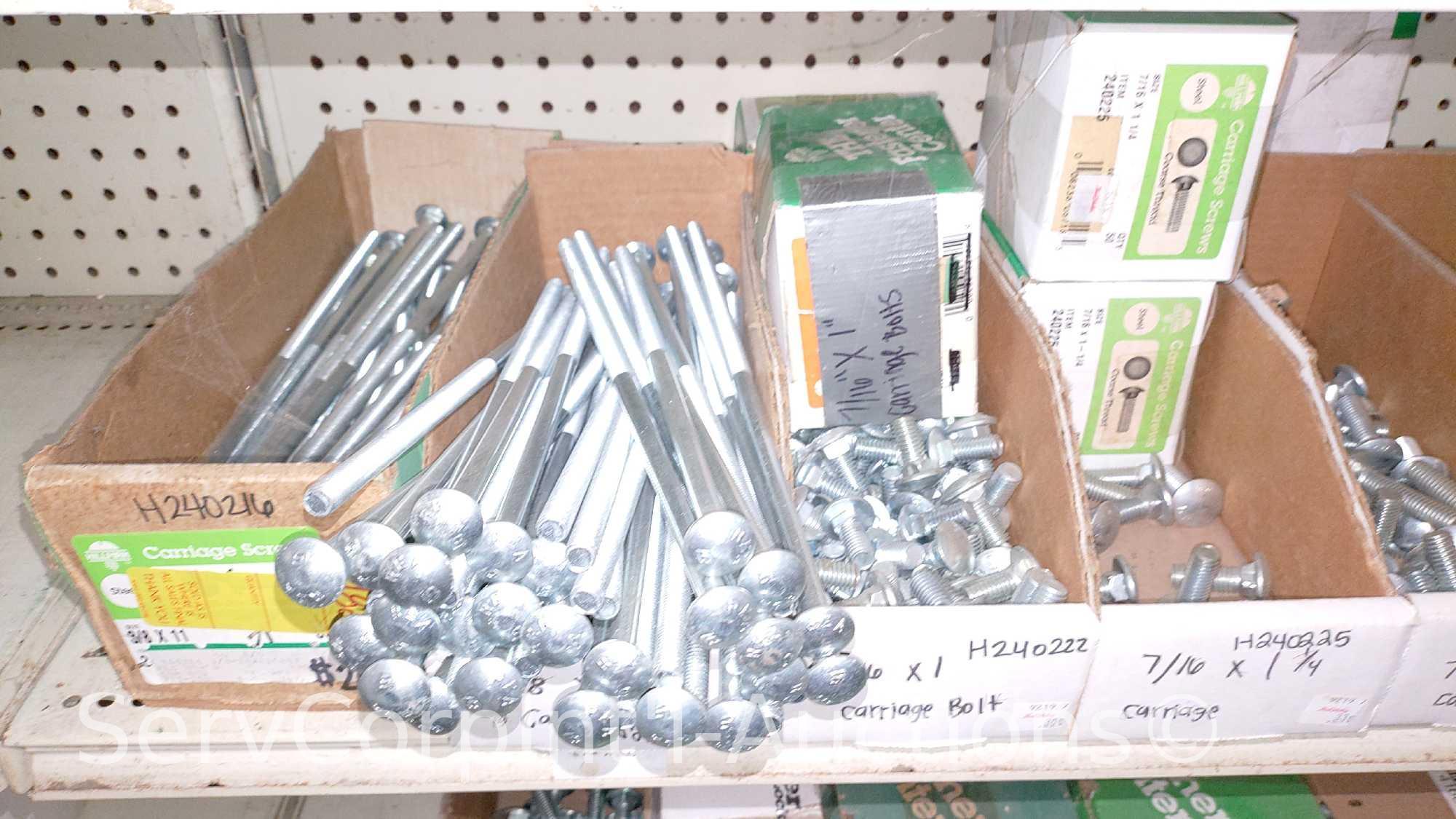 Lot Of Various Size Hex Cap Screws, Hex Bolt, Carriage Bolts, Lag Screws