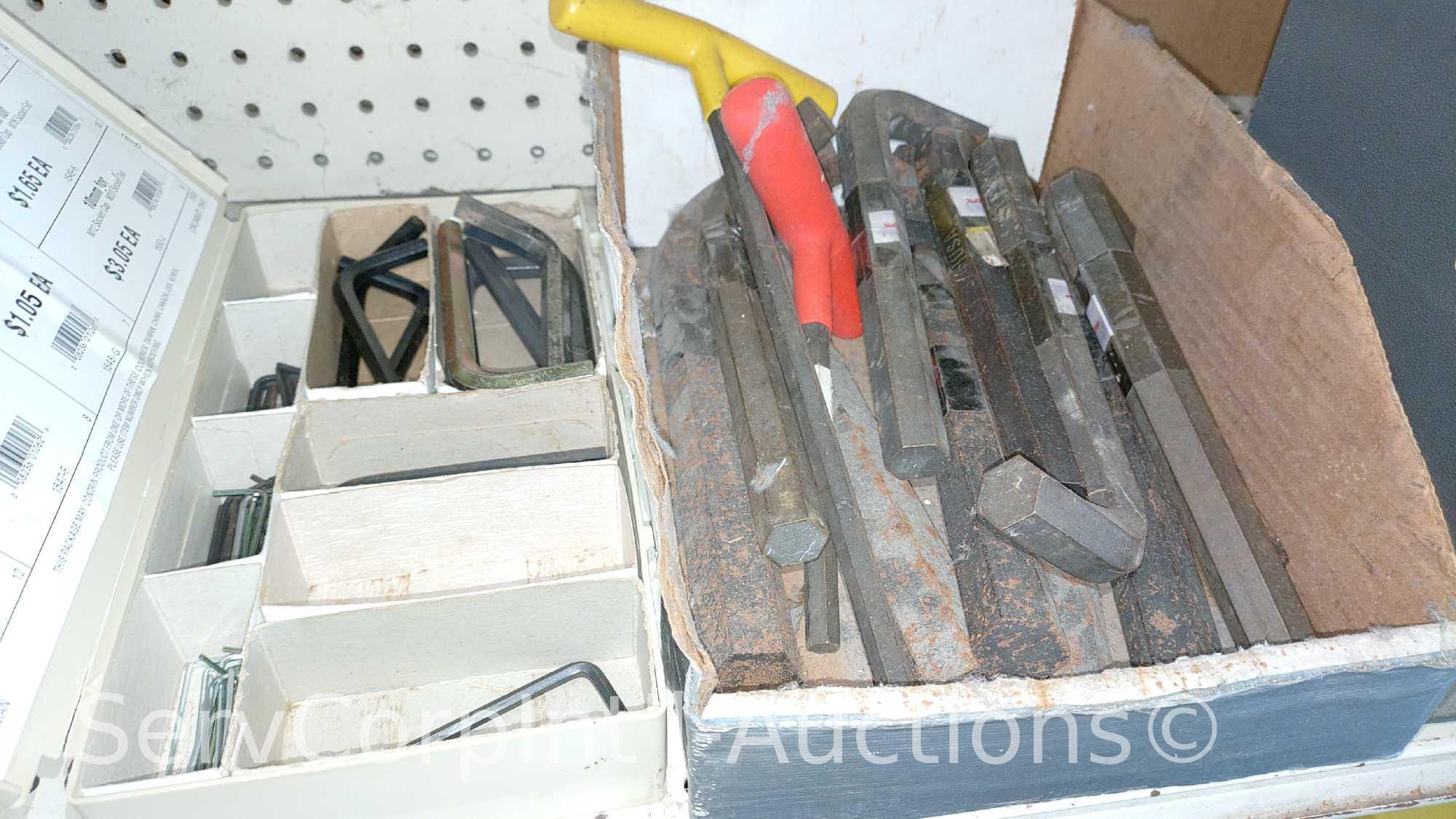 Lot Of Various Size Hex Keys, Nut Drivers, Hex Bits, Reciprocating Saw Blades