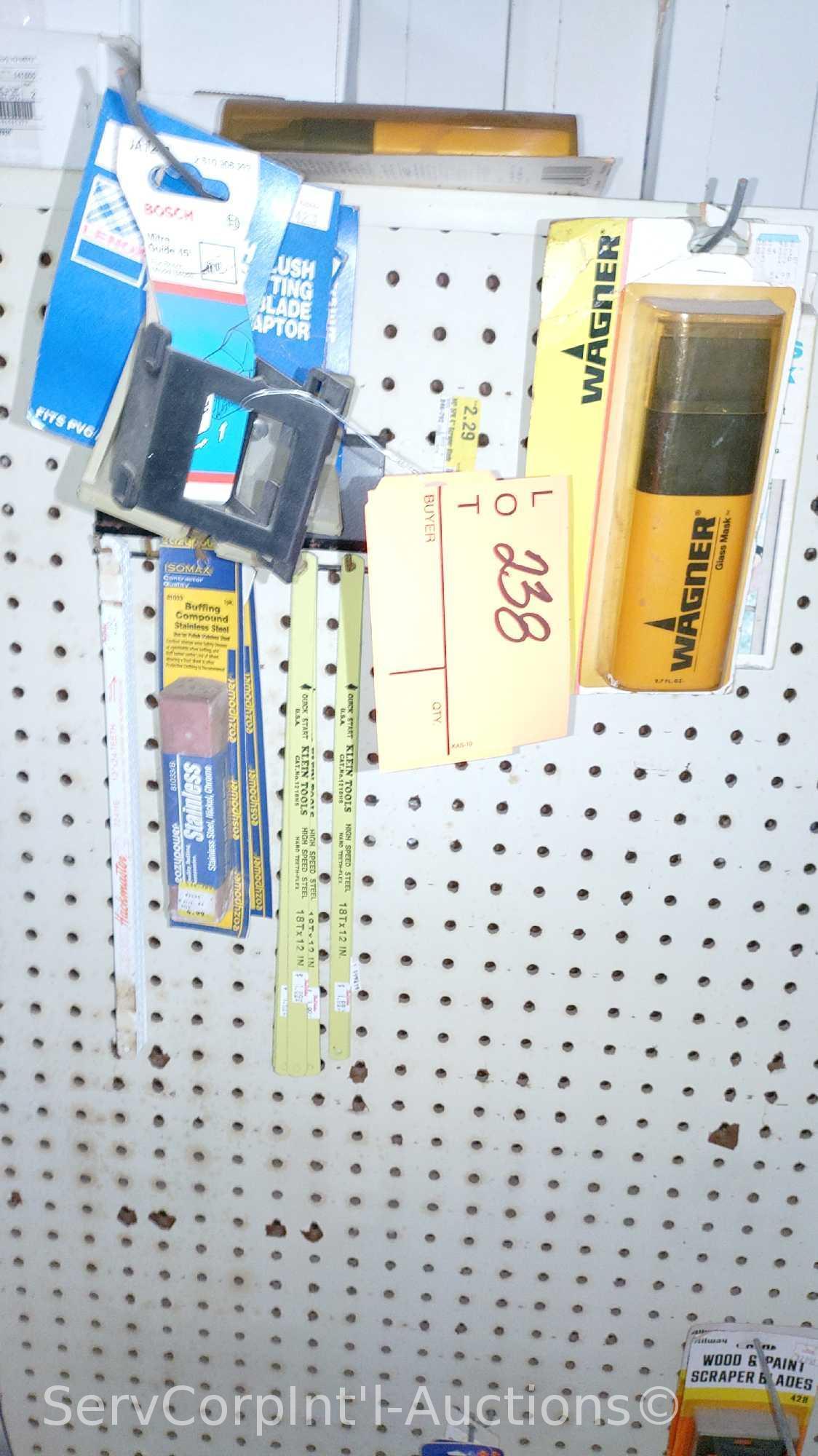 Lot Of Flush Cutting Blade Adapters, Hacksaw Blades, Scraper Blades, Glazier Points, Glass Pliers,