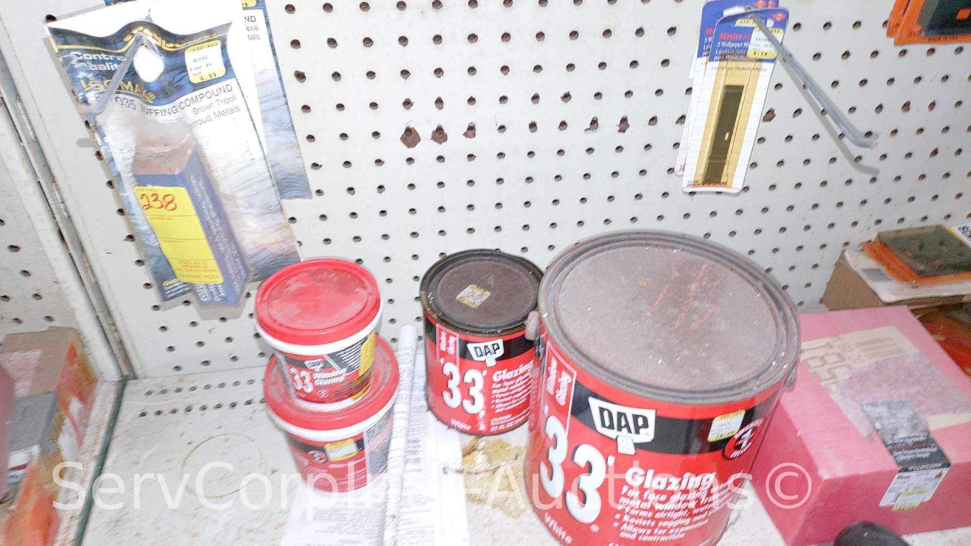 Lot Of Flush Cutting Blade Adapters, Hacksaw Blades, Scraper Blades, Glazier Points, Glass Pliers,
