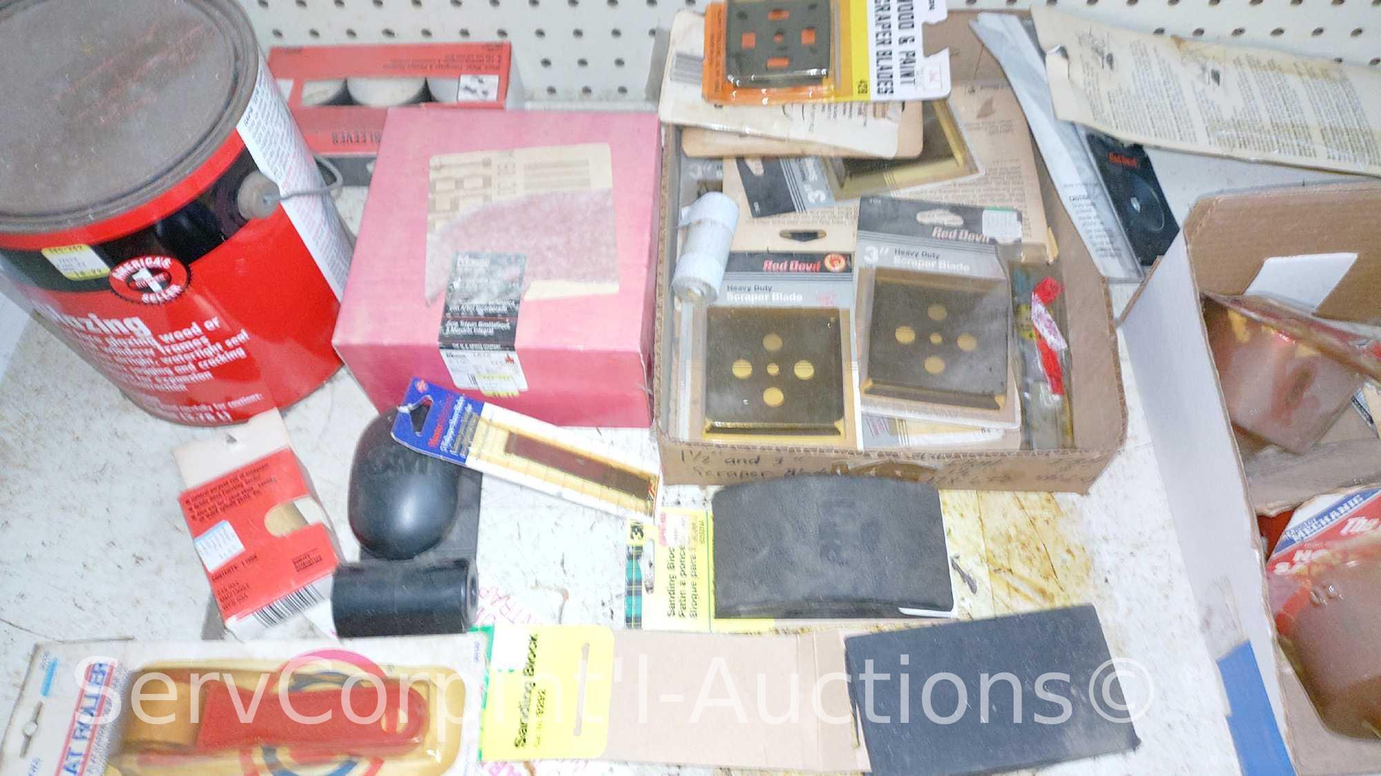 Lot Of Flush Cutting Blade Adapters, Hacksaw Blades, Scraper Blades, Glazier Points, Glass Pliers,