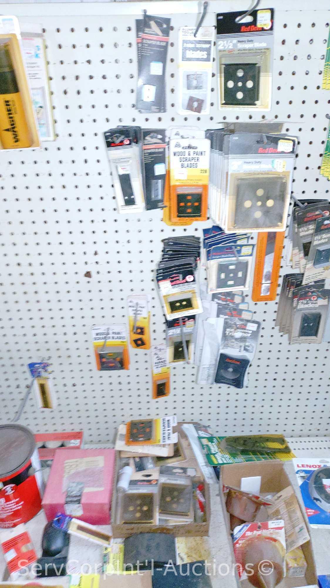 Lot Of Flush Cutting Blade Adapters, Hacksaw Blades, Scraper Blades, Glazier Points, Glass Pliers,