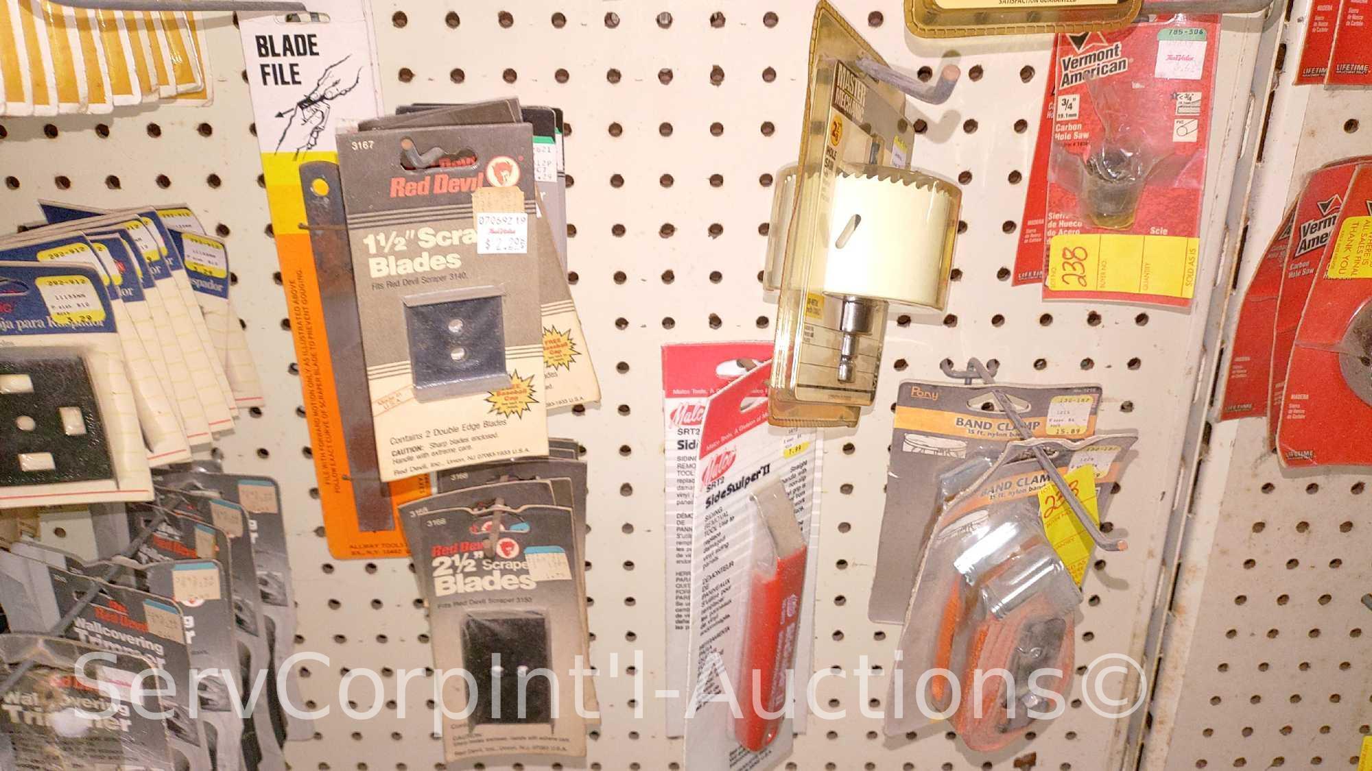 Lot Of Flush Cutting Blade Adapters, Hacksaw Blades, Scraper Blades, Glazier Points, Glass Pliers,