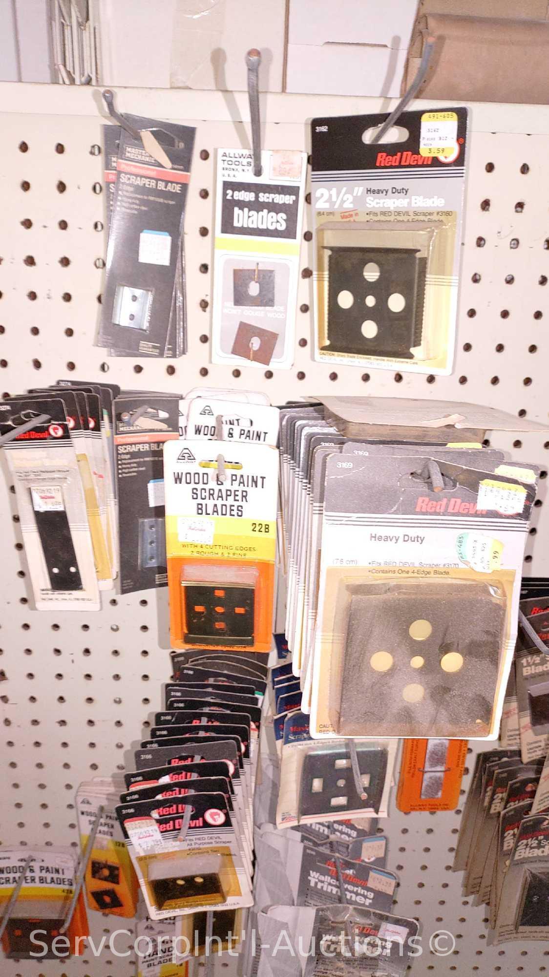 Lot Of Flush Cutting Blade Adapters, Hacksaw Blades, Scraper Blades, Glazier Points, Glass Pliers,