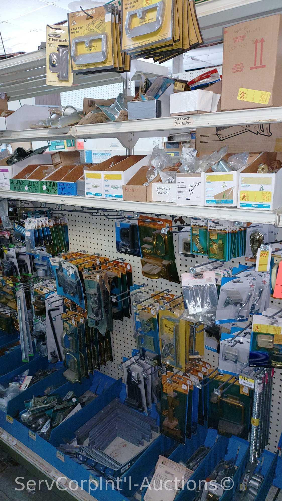 Lot Of Surface Bolts, Universal Knob Latches, Ring Latches, Pinch Butt Locker, Kick Down Doorstops,