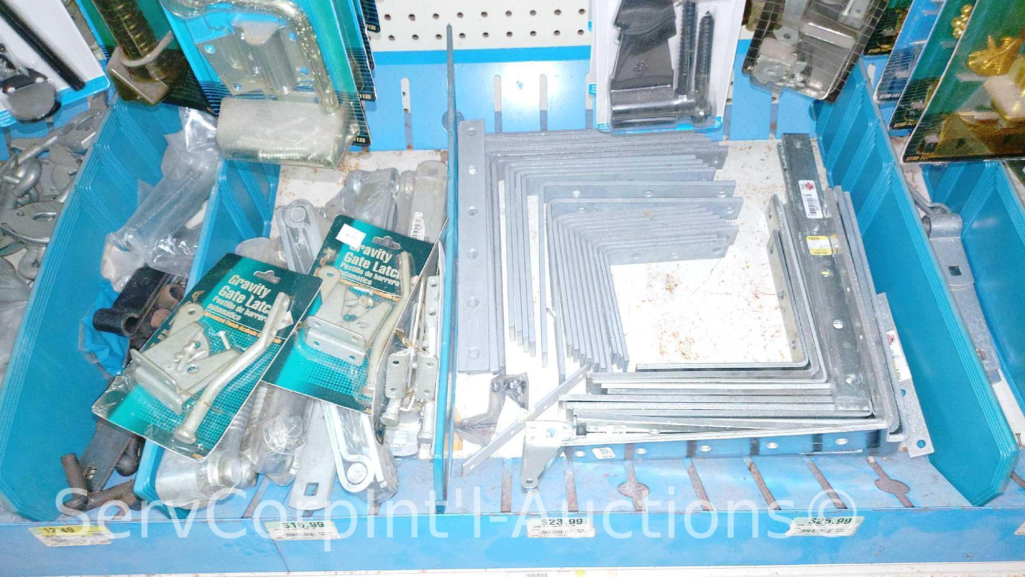 Lot Of Surface Bolts, Universal Knob Latches, Ring Latches, Pinch Butt Locker, Kick Down Doorstops,