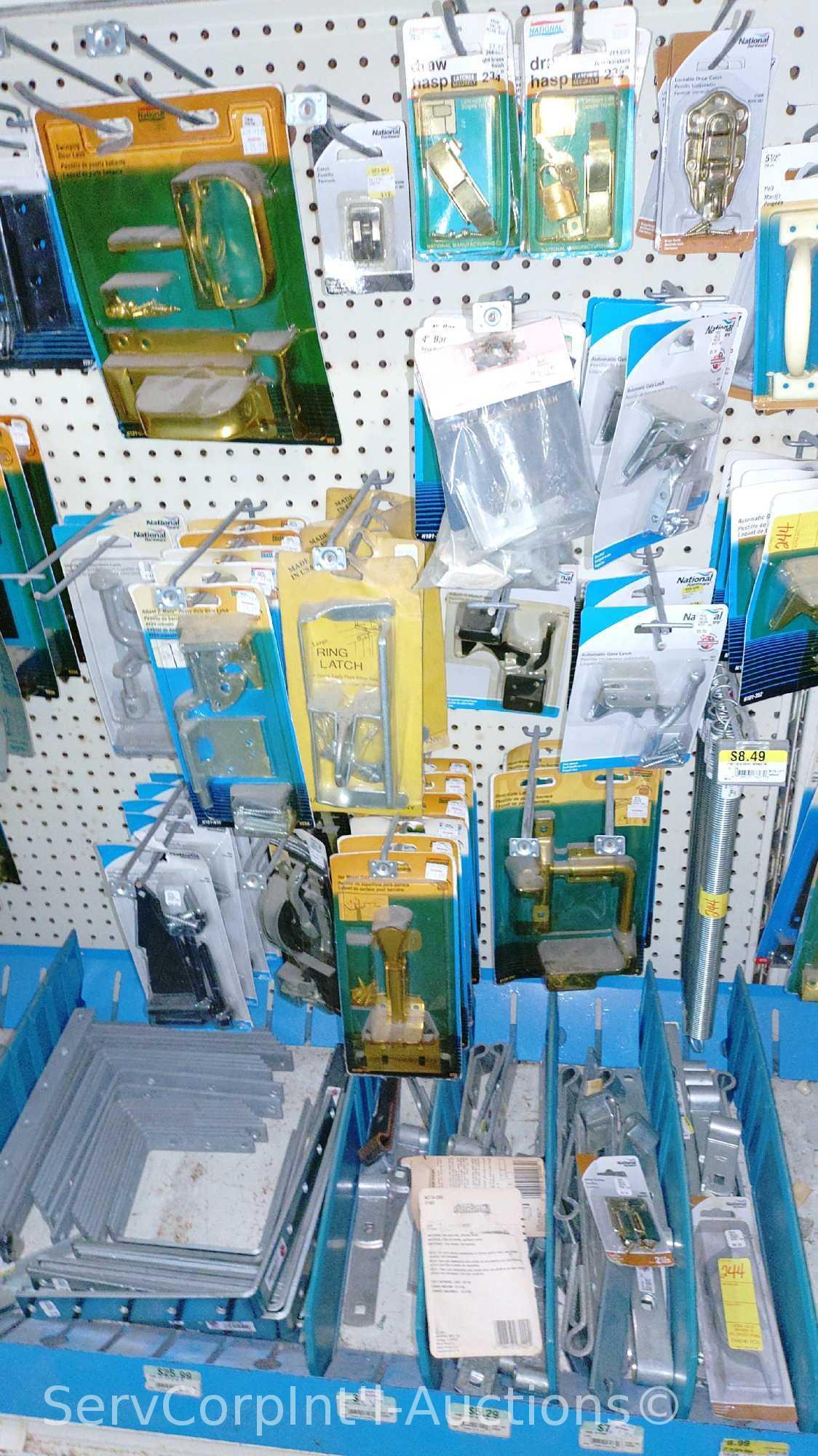 Lot Of Surface Bolts, Universal Knob Latches, Ring Latches, Pinch Butt Locker, Kick Down Doorstops,