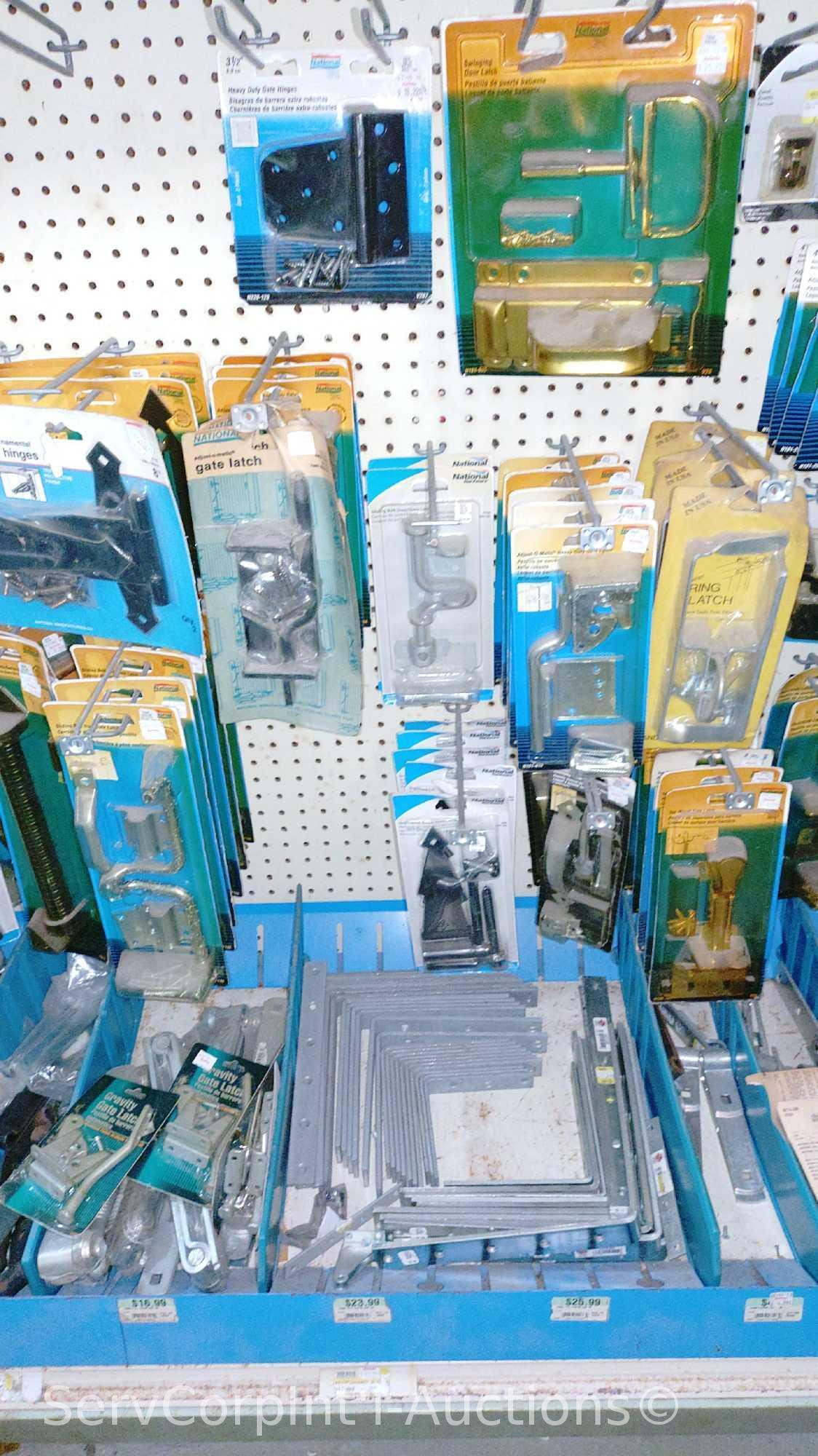 Lot Of Surface Bolts, Universal Knob Latches, Ring Latches, Pinch Butt Locker, Kick Down Doorstops,