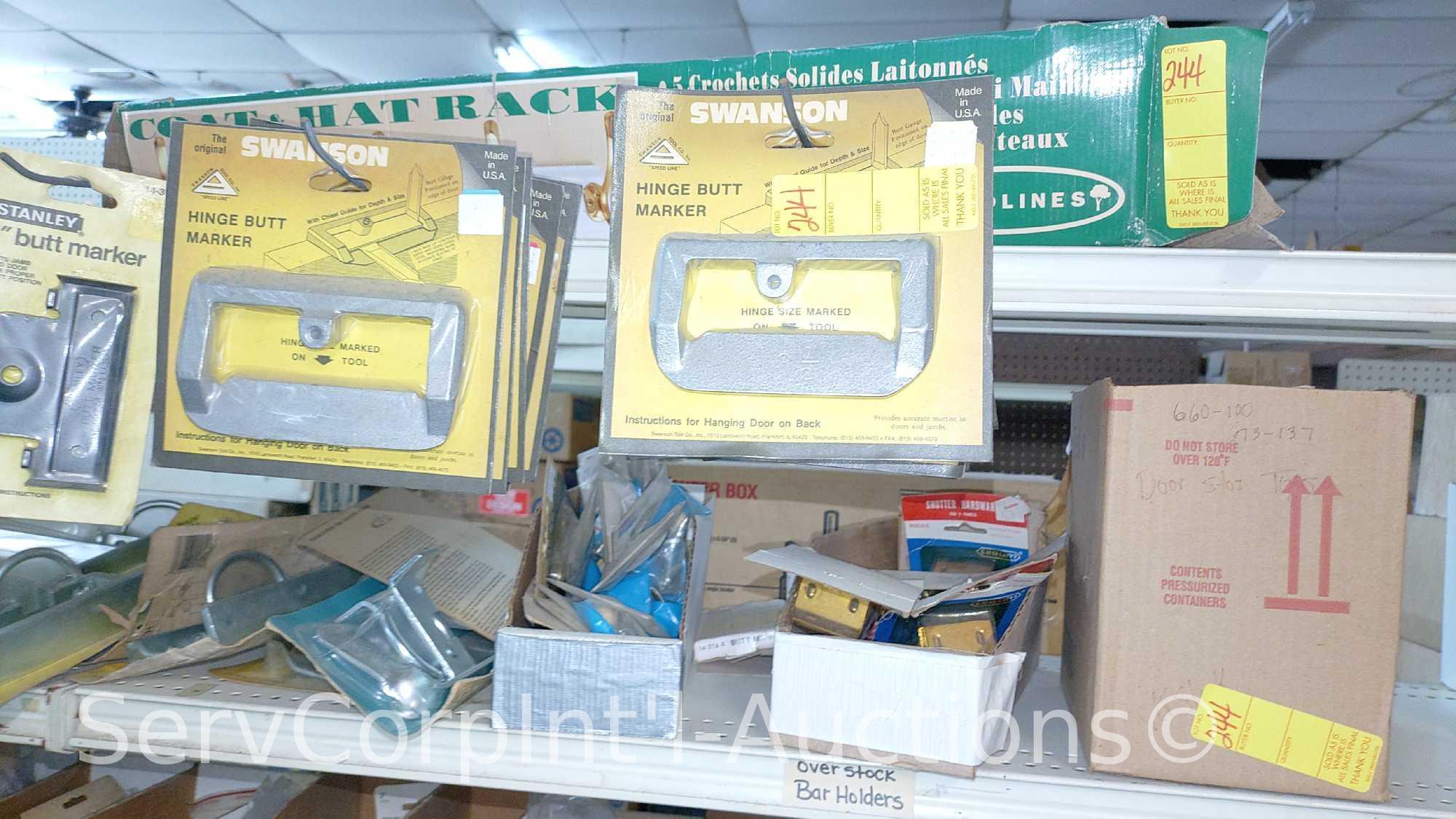 Lot Of Surface Bolts, Universal Knob Latches, Ring Latches, Pinch Butt Locker, Kick Down Doorstops,