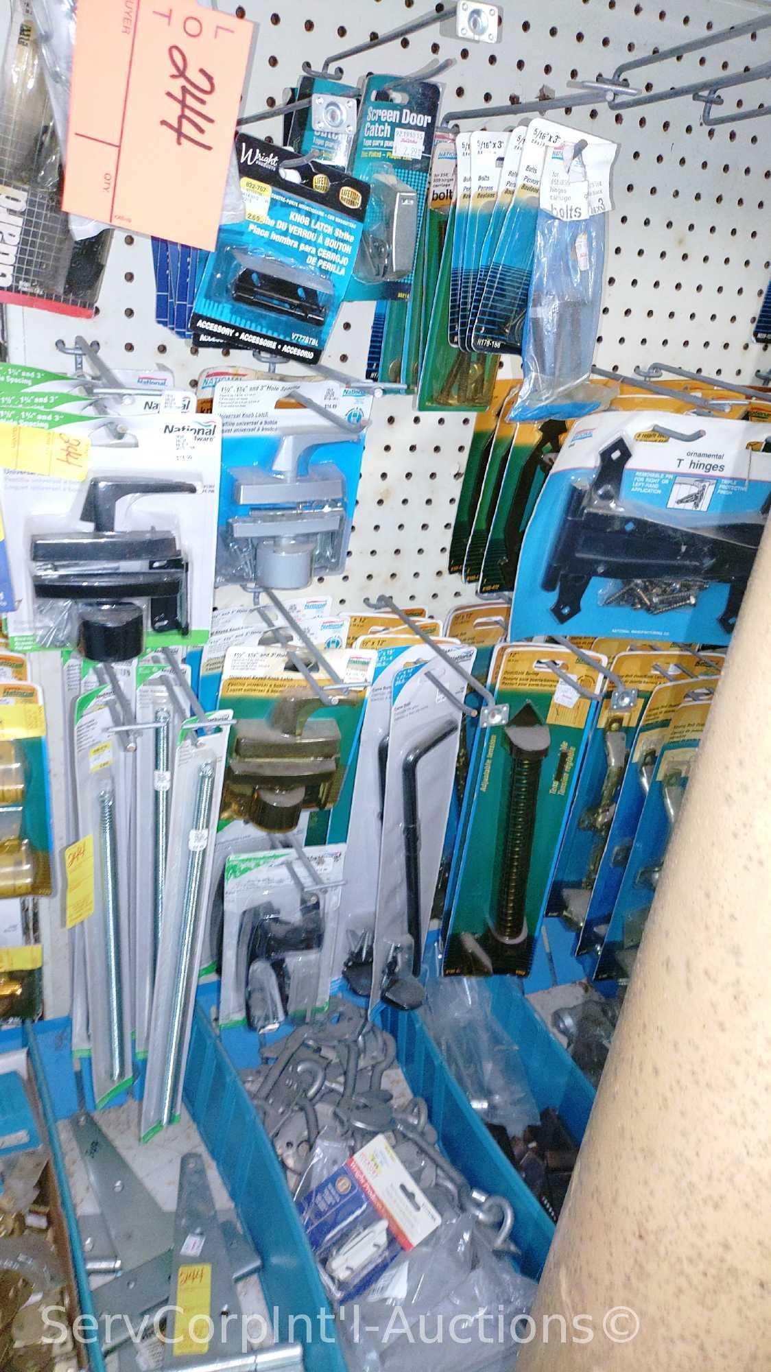 Lot Of Surface Bolts, Universal Knob Latches, Ring Latches, Pinch Butt Locker, Kick Down Doorstops,