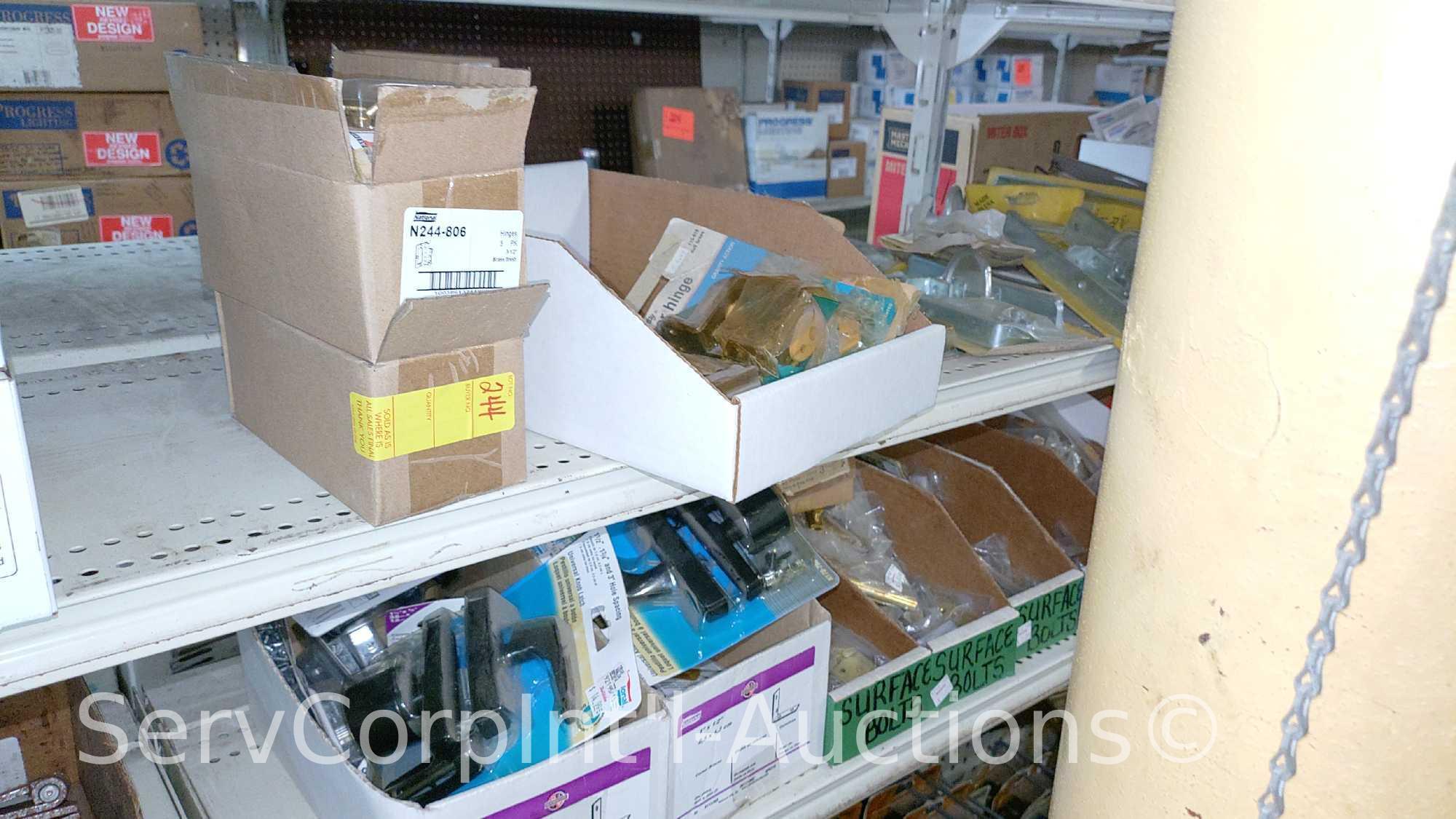 Lot Of Surface Bolts, Universal Knob Latches, Ring Latches, Pinch Butt Locker, Kick Down Doorstops,