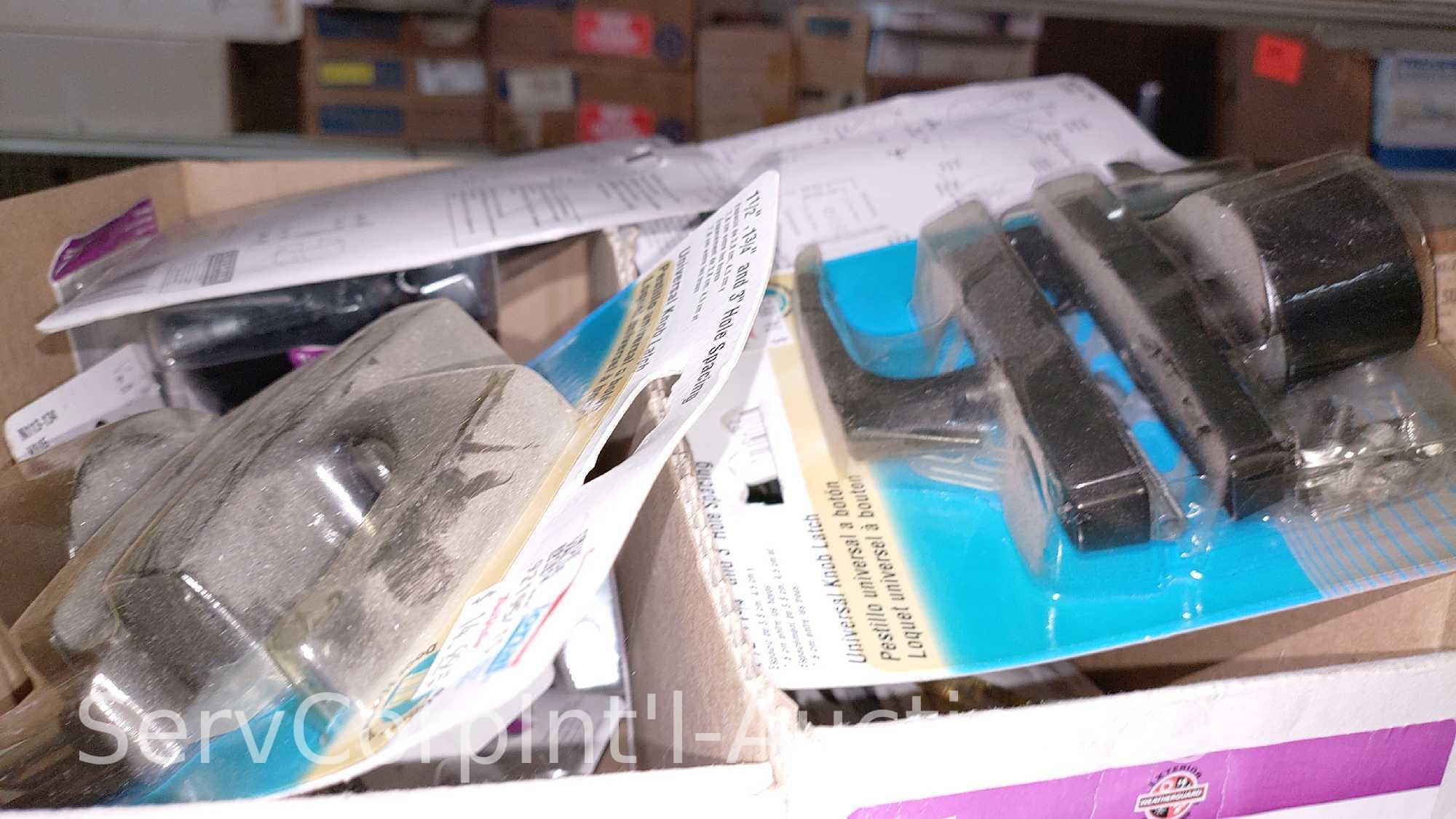 Lot Of Surface Bolts, Universal Knob Latches, Ring Latches, Pinch Butt Locker, Kick Down Doorstops,