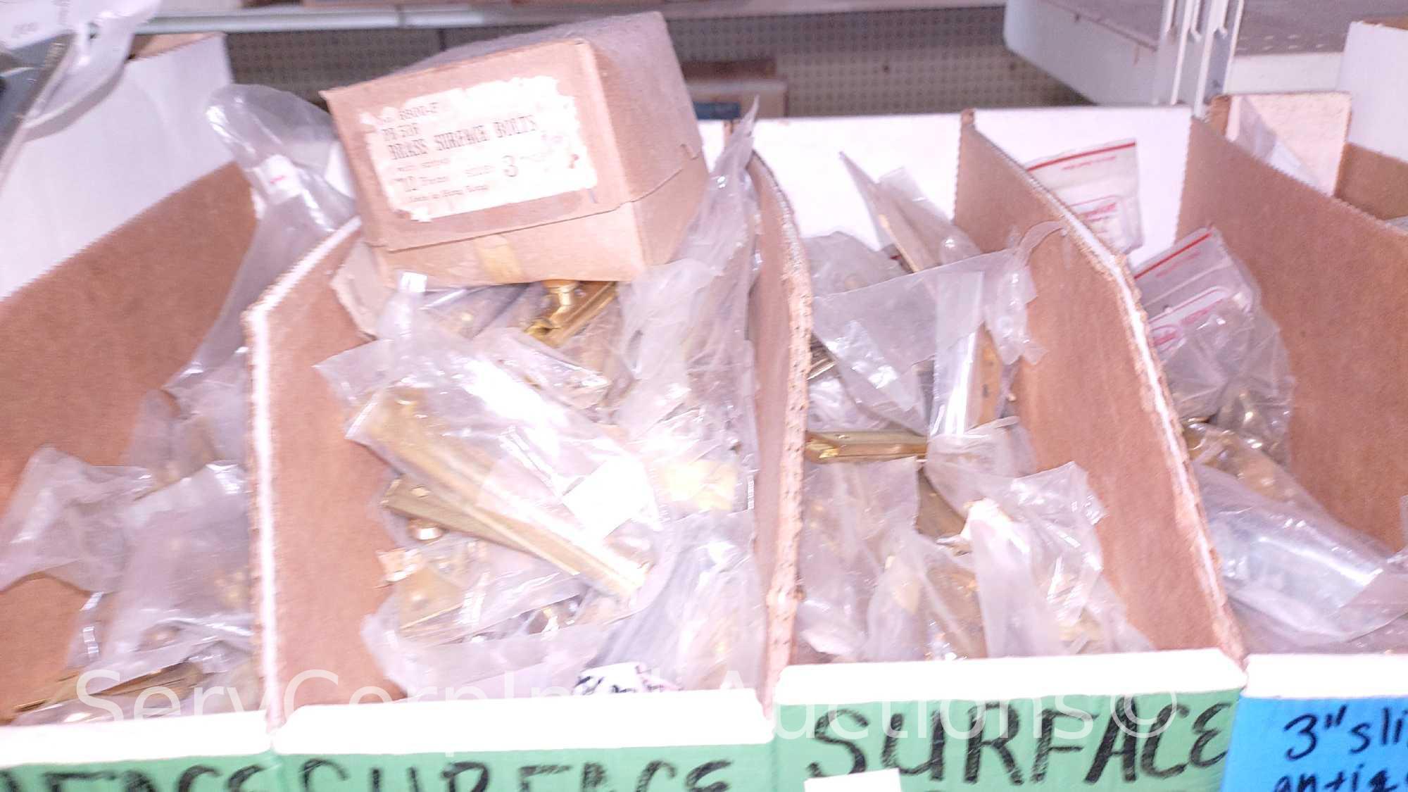 Lot Of Surface Bolts, Universal Knob Latches, Ring Latches, Pinch Butt Locker, Kick Down Doorstops,