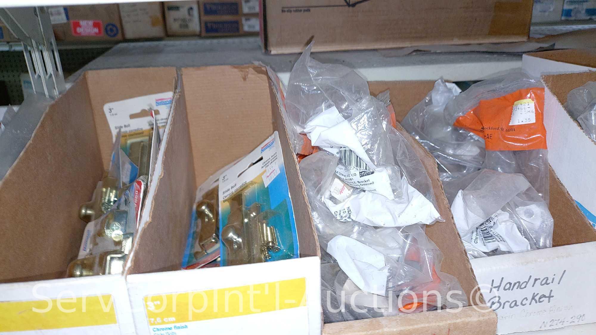 Lot Of Surface Bolts, Universal Knob Latches, Ring Latches, Pinch Butt Locker, Kick Down Doorstops,