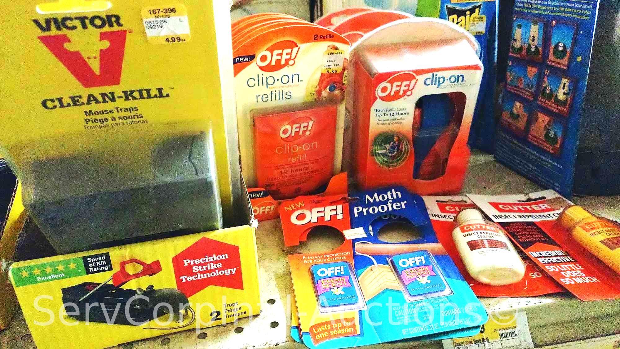 Lot Of Various Victor Mouse Traps, Victor Mouse Bait, Flea Killer for Carpet, Off Mosquito Bait, Off