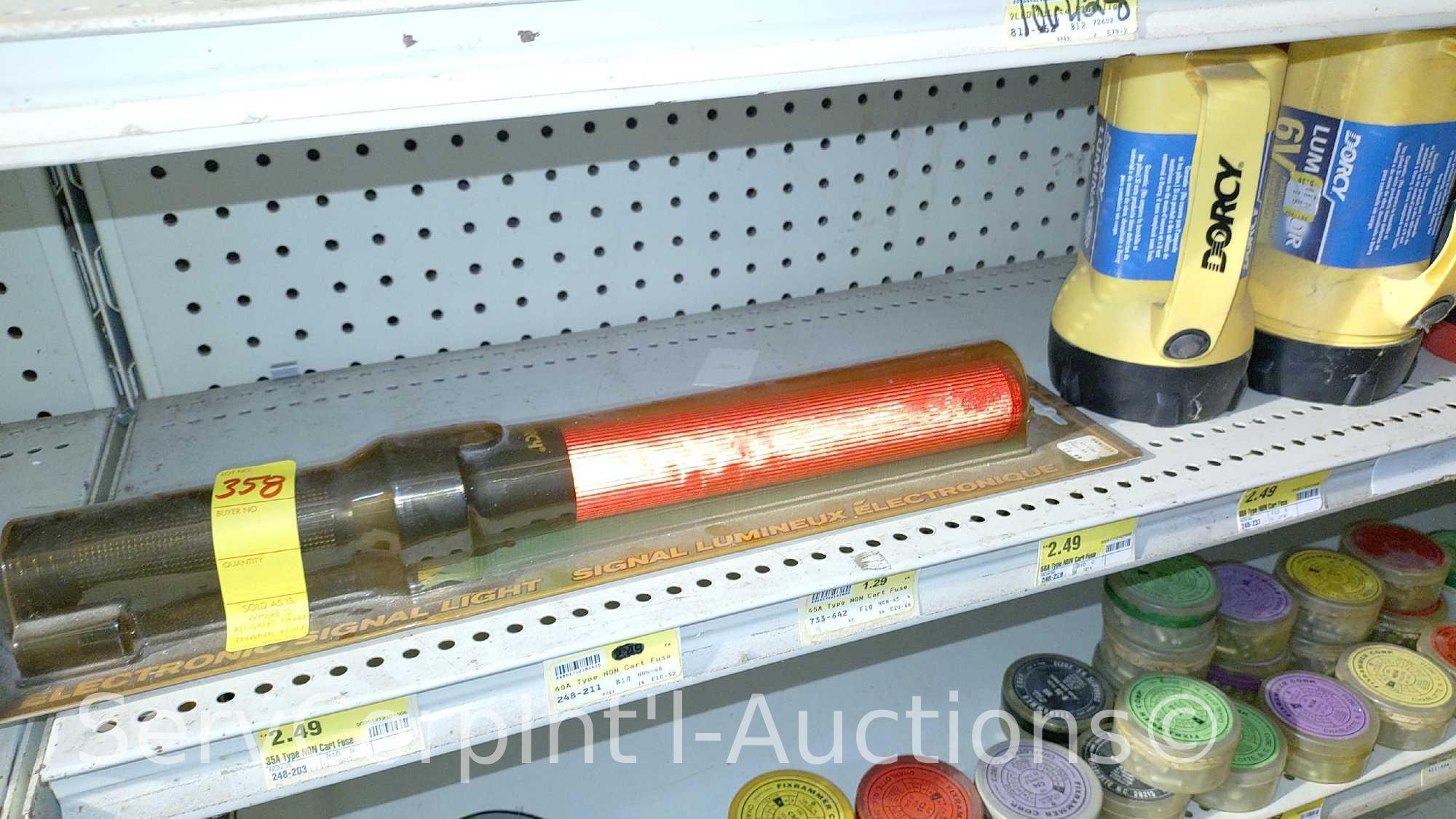 Lot Of Various Flashlights, Headlamps, Replacement Bulbs, Lantern, Electronic Signal Lights,