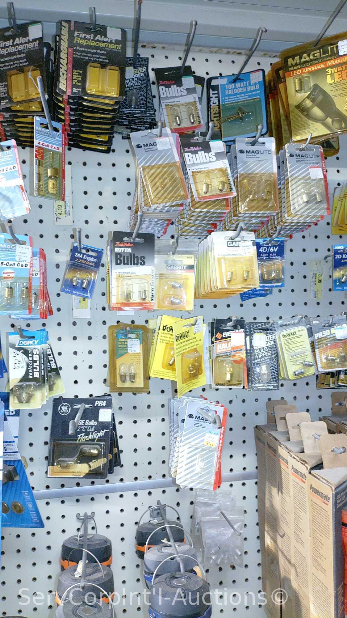 Lot Of Various Flashlights, Headlamps, Replacement Bulbs, Lantern, Electronic Signal Lights,