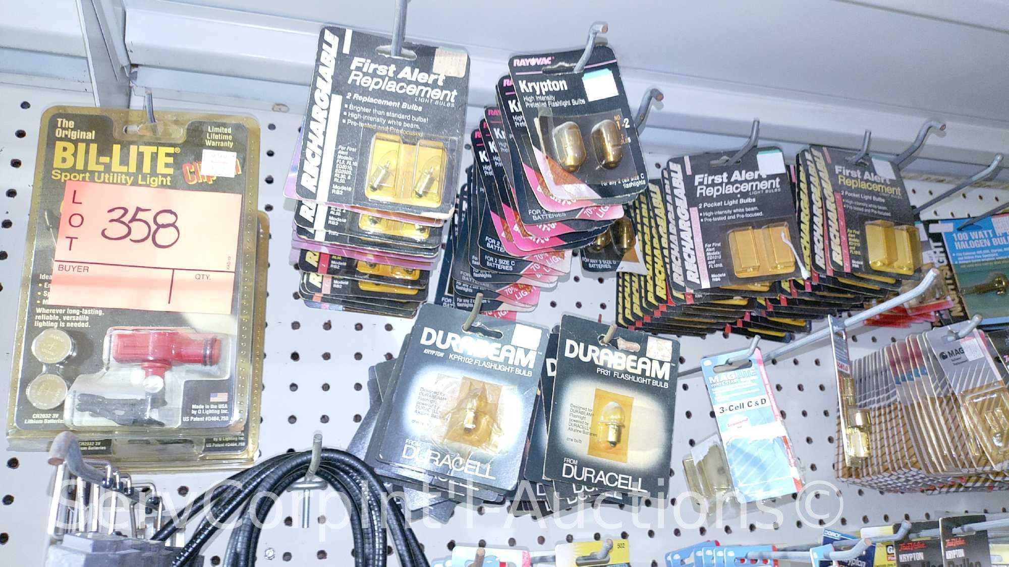 Lot Of Various Flashlights, Headlamps, Replacement Bulbs, Lantern, Electronic Signal Lights,