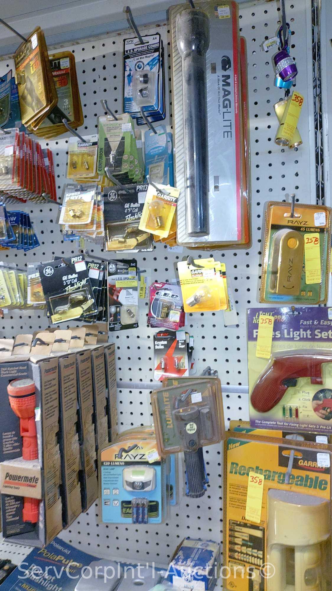 Lot Of Various Flashlights, Headlamps, Replacement Bulbs, Lantern, Electronic Signal Lights,