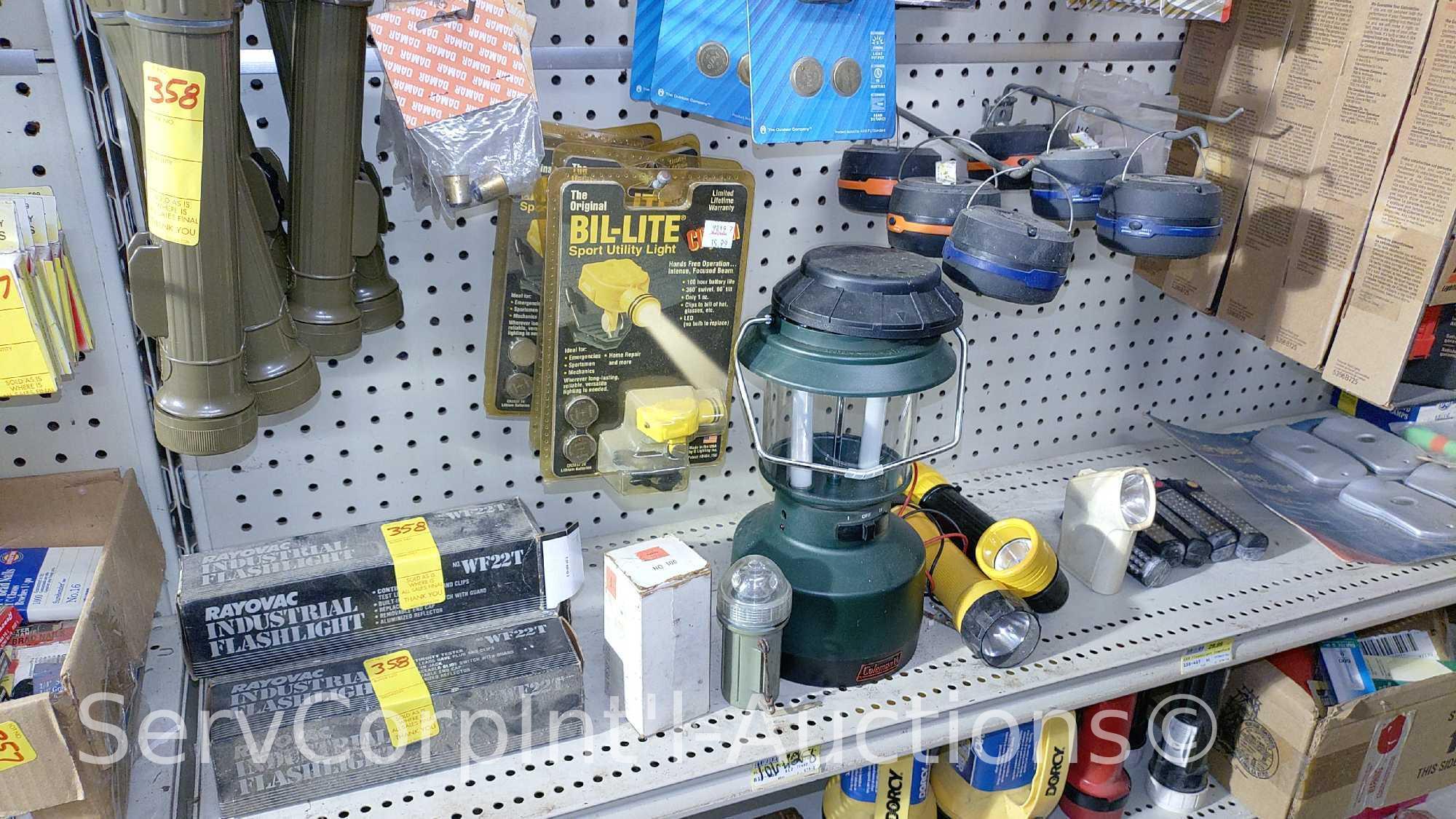 Lot Of Various Flashlights, Headlamps, Replacement Bulbs, Lantern, Electronic Signal Lights,