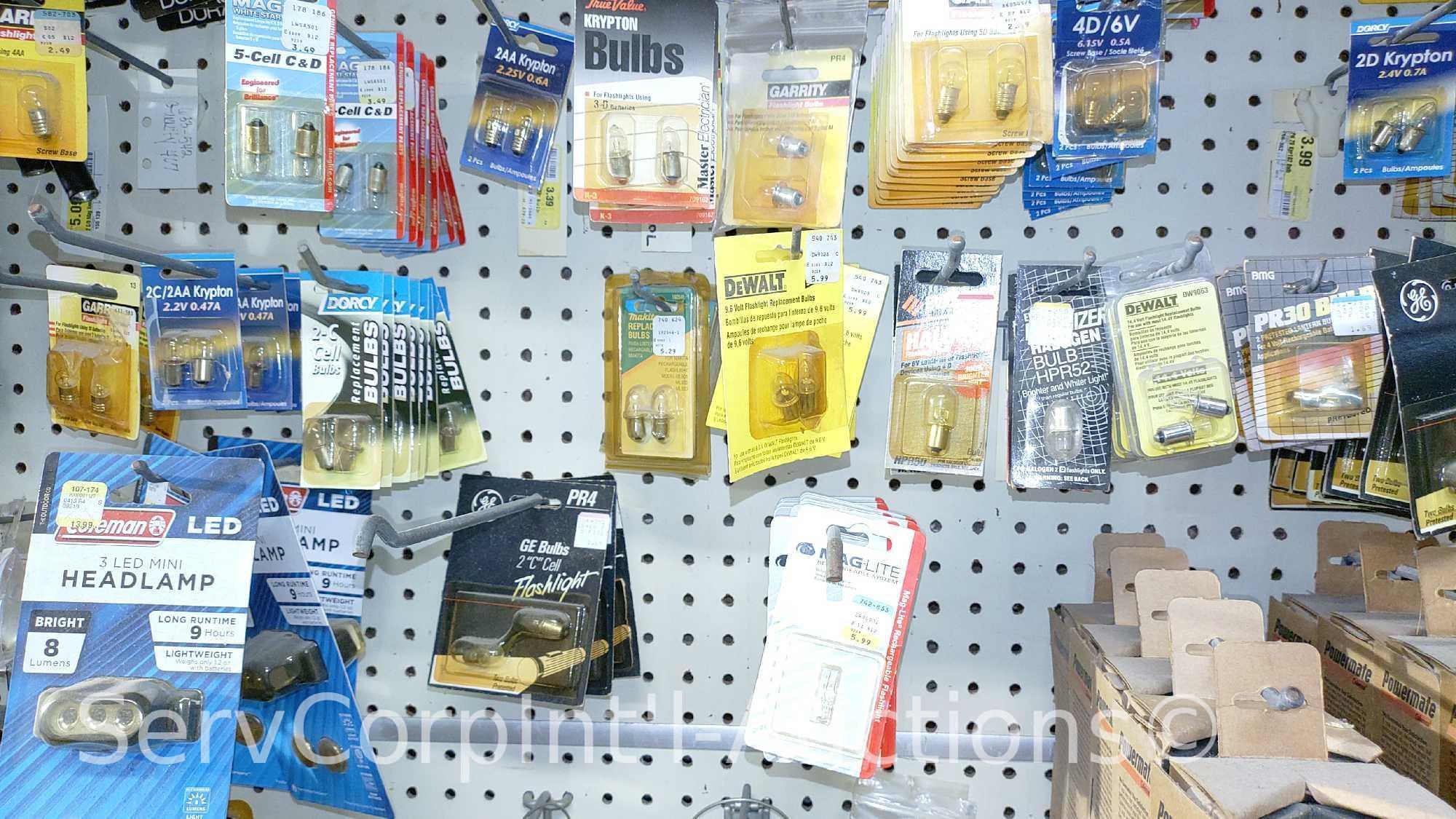 Lot Of Various Flashlights, Headlamps, Replacement Bulbs, Lantern, Electronic Signal Lights,