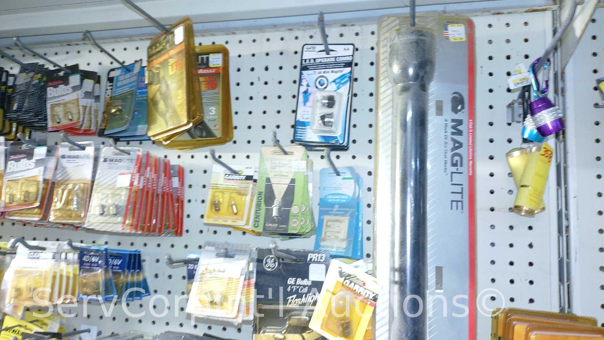 Lot Of Various Flashlights, Headlamps, Replacement Bulbs, Lantern, Electronic Signal Lights,