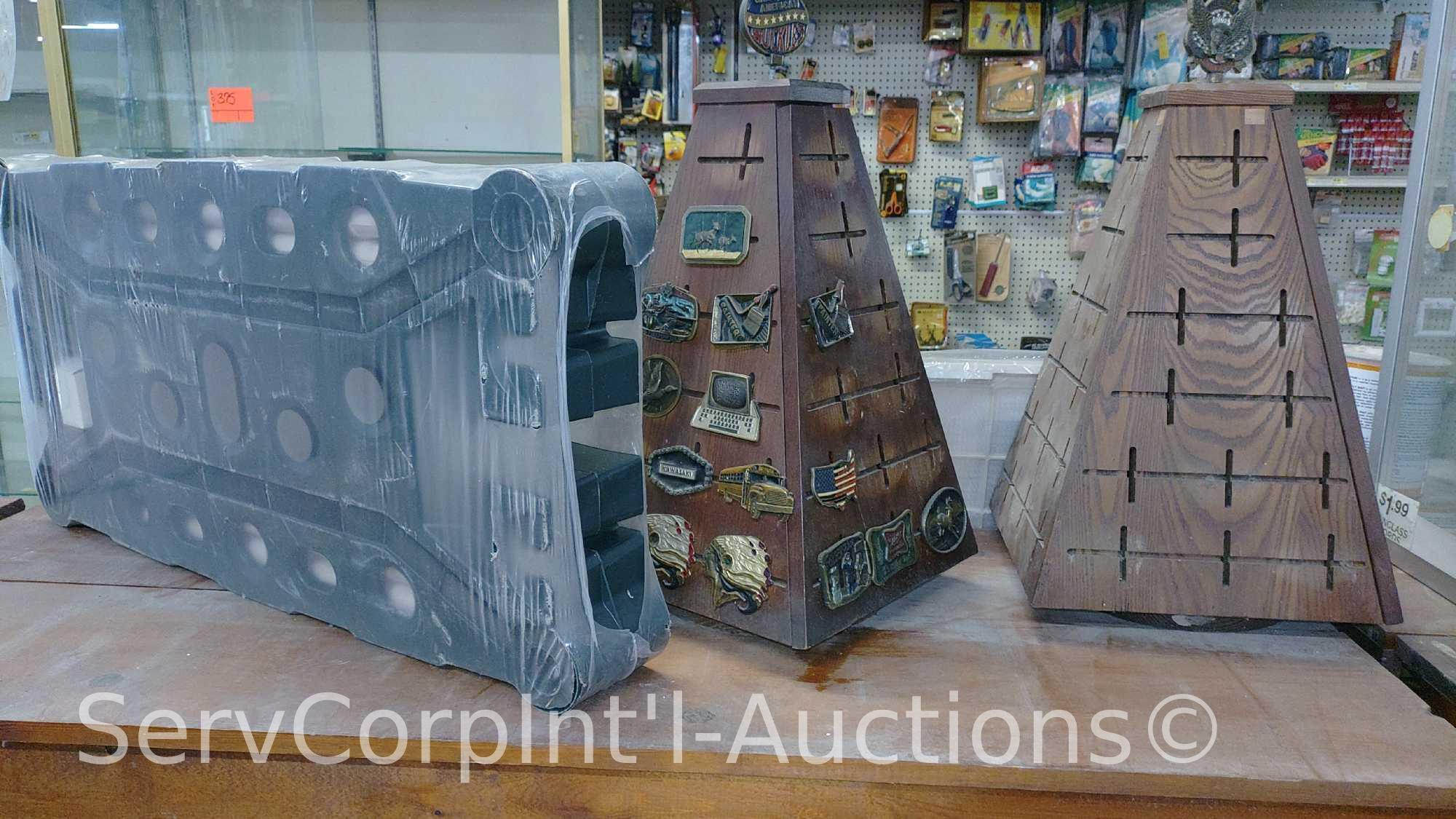 Lot Of Window Unit Filters, Belt Buckle, Tool Tower, Musical Water Glow Decor, Batteries, Sound Sign