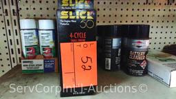 Lot Of Non-Stick Spray, Slick Battery Cleaner, Sharpening Kit, Arnold Grease Guns, Blade Clamps,
