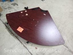 Lot of Small Desk with Hutch, Brown Corner Table Top, 2 Large Brown Wood Desks with Returns, Leather