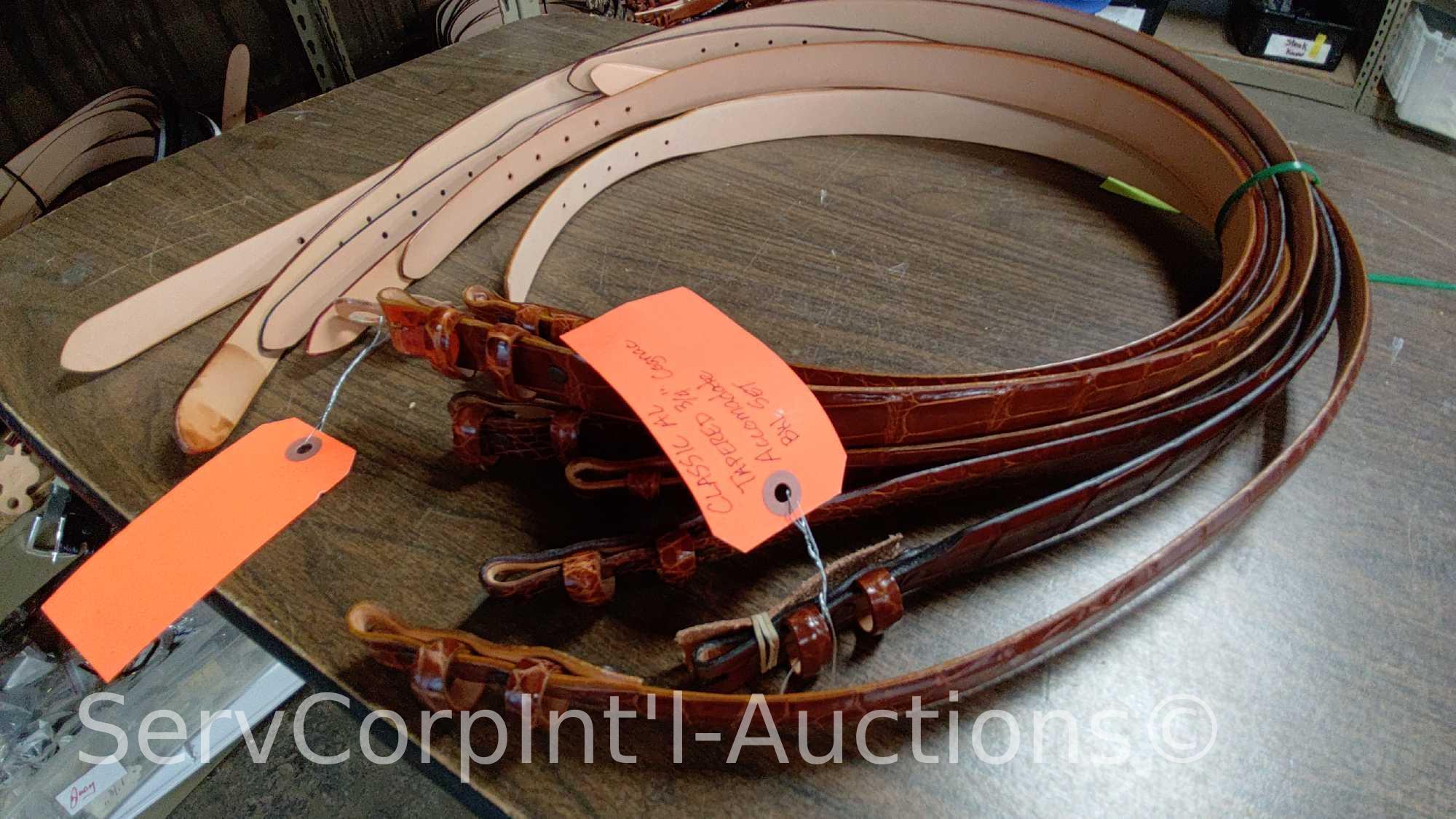 Lot on Shelf of Approximately 75 Belts & a Bag of Various Buckles: Bison, Buffalo, Shrunken Bull,