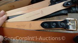 Lot on Shelf of Approximately 75 Belts & a Bag of Various Buckles: Bison, Buffalo, Shrunken Bull,