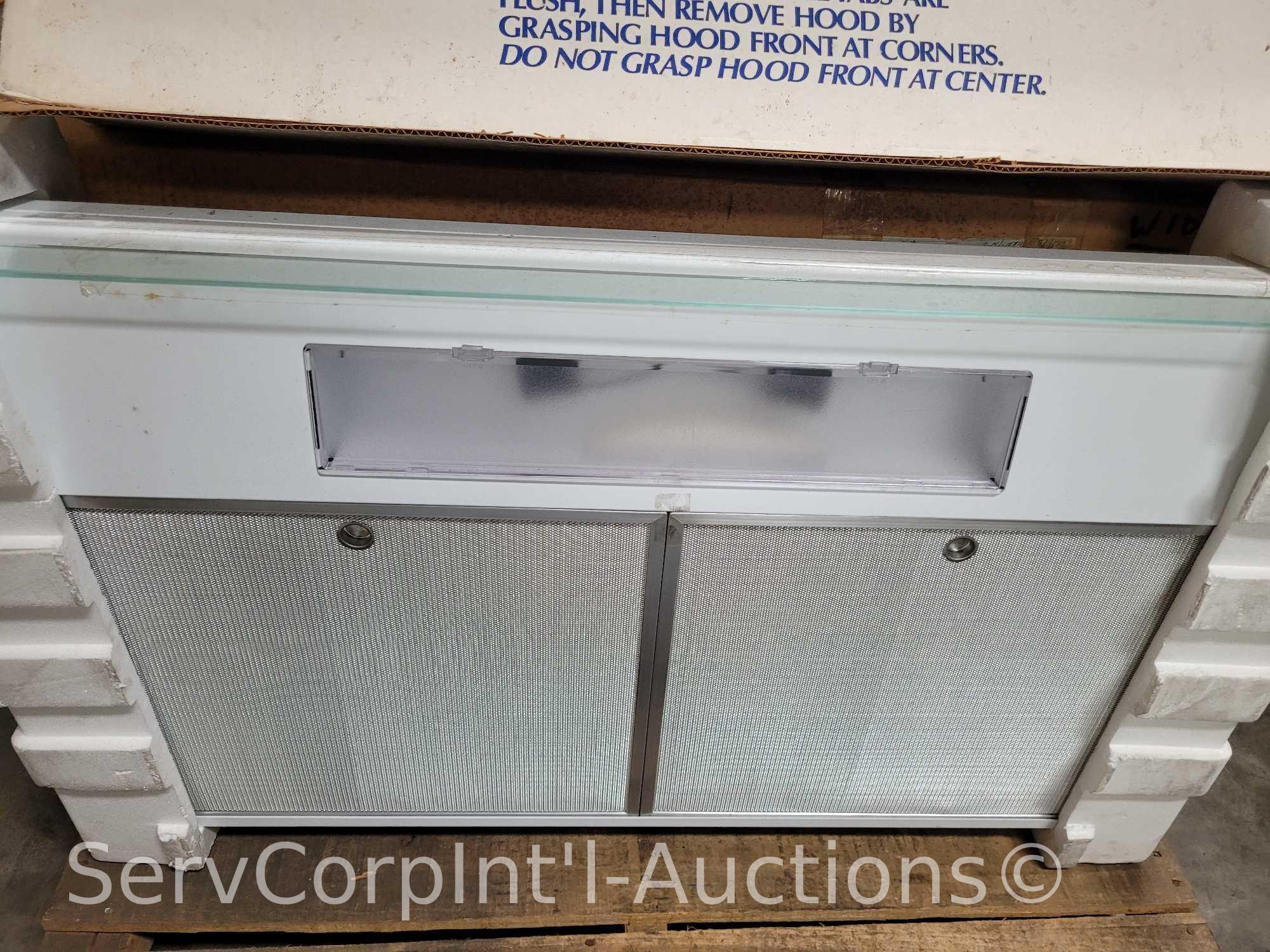 Lot on Pallet of 6 Venmar 36" Range Hoods (3 Out of Packaging), Broan 36" Range Hood, Black 32"