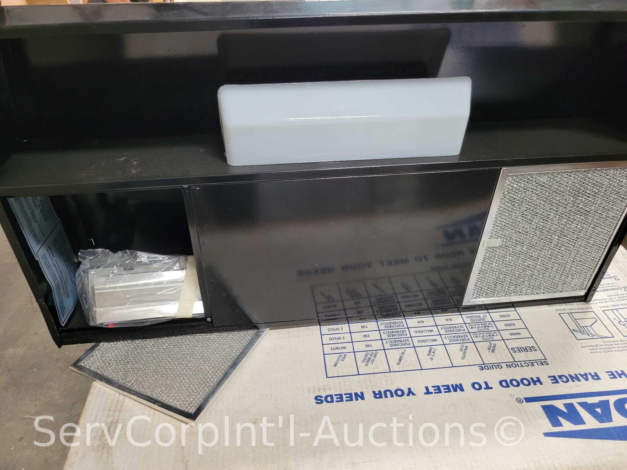 Lot on Pallet of 6 Venmar 36" Range Hoods (3 Out of Packaging), Broan 36" Range Hood, Black 32"