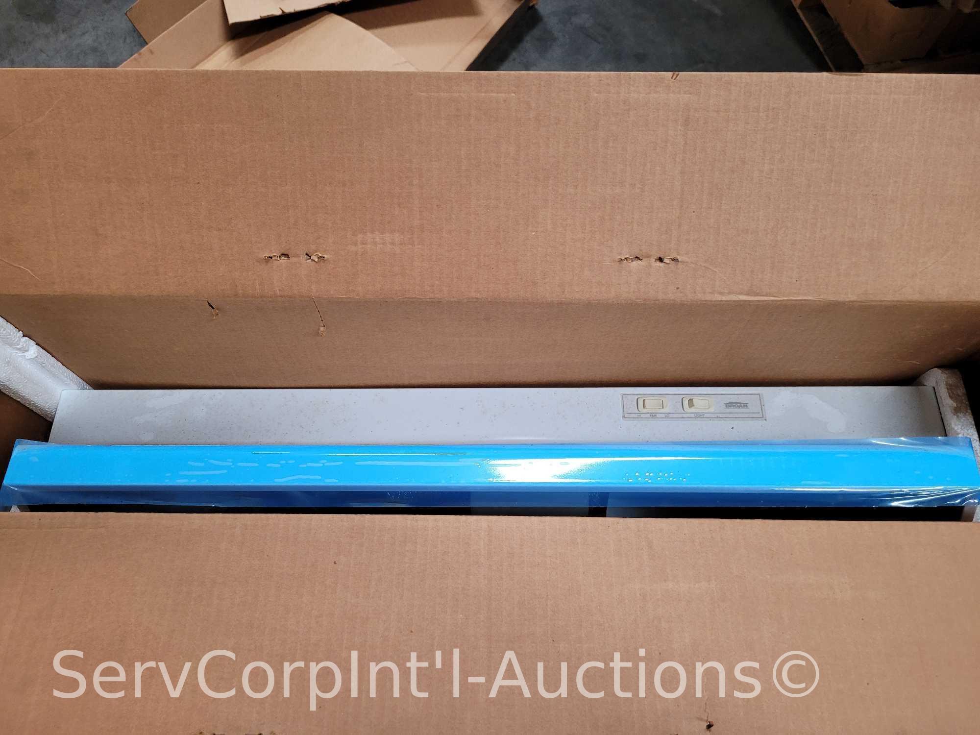 Lot on Pallet of 6 Venmar 36" Range Hoods (3 Out of Packaging), Broan 36" Range Hood, Black 32"
